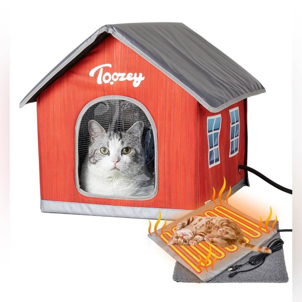 Toozey Heated Outdoor Cat House with Insulated Aluminum, 100% Waterproof